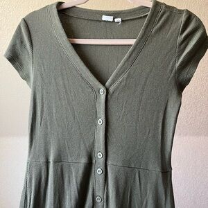 Gap Green Ribbed Button-Down Dress